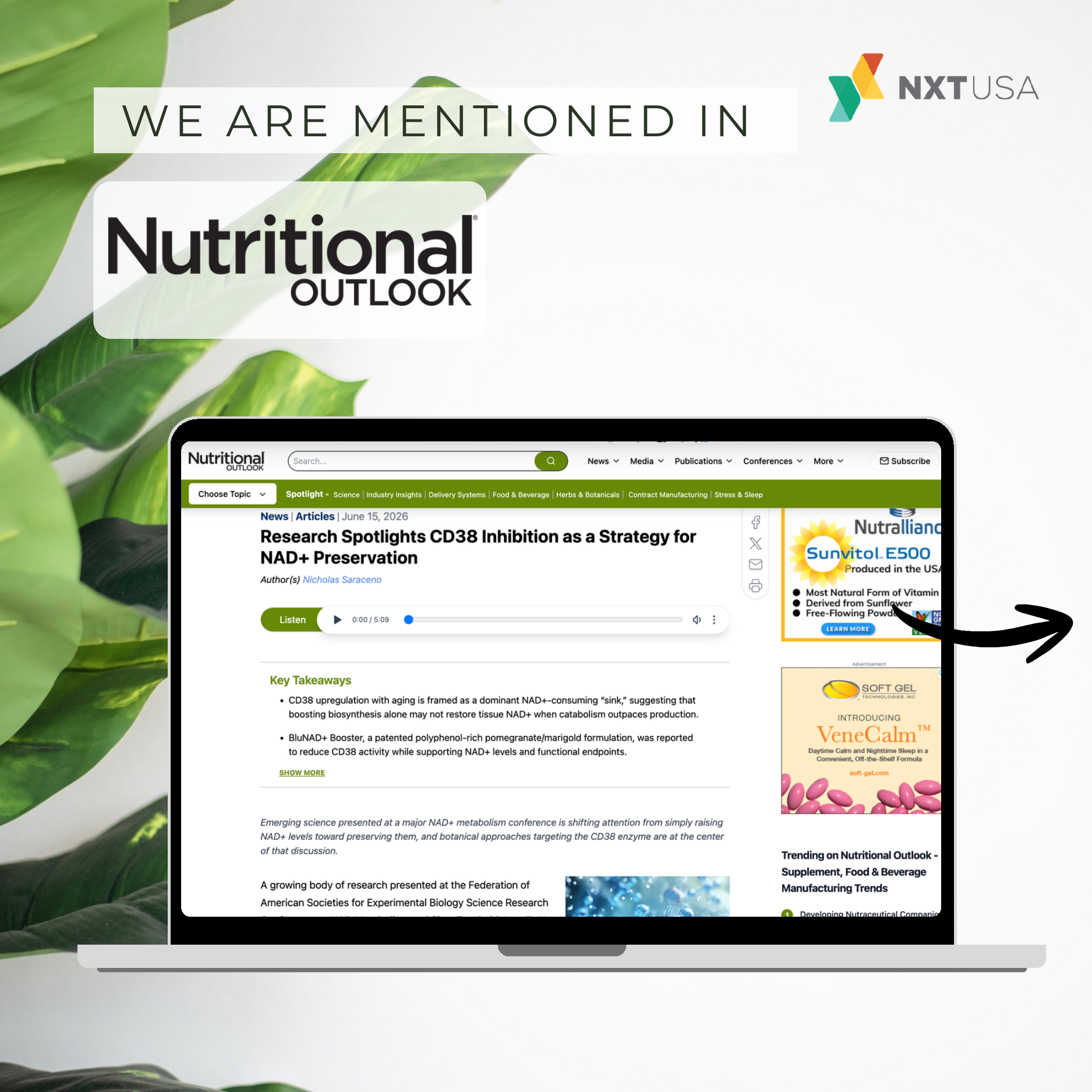 Earned media slide featuring Nutritional Outlook coverage